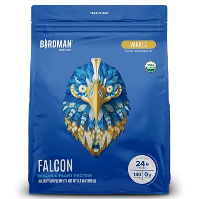 BIRDMAN Falcon Vegan Protein Powder Organic, Stevia &amp; Sugar Free, Plant Based Protein, Low Carb, Dairy Free, Keto, Non Whey Protein, Probiotic, Pea Protein  Vanilla Flavor - 60 Servings - 3.9 lb