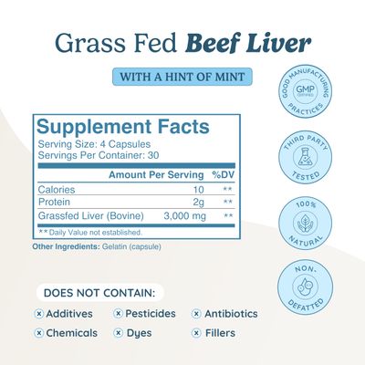 WONDERCOW Beef Liver Capsules Grass Fed Supplement - Desiccated & Natural Source of Protein, Iron, Vitamins A & B- Boosts Energy and Immunity USA Grown, Non-GMO, Gluten Free