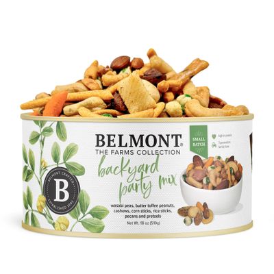Belmont Peanuts Backyard Party Mix, 18 oz (Pack of 1)  Butter Toffee Peanuts, Wasabi Peas, Cashews, Corn &amp; Rice Sticks, Pecans, Pretzels  Simple Ingredients, No Preservatives, Hand-Seasoned