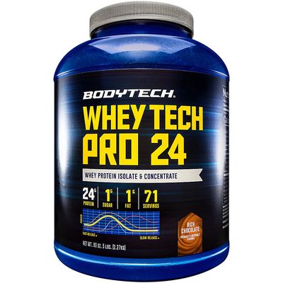 BodyTech Whey Tech Pro24 Protein Powder - Rich Chocolate Flavor for Muscle Growth and Recovery, Providing 24g of Protein Per Serving for Optimal Fitness and Performance (5 lbs / 71 Servings)