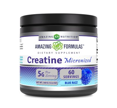 Amazing Formulas Micronized Creatine Monohydrate Supplement  5000 Mg  Non-GMO  Gluten Free  Made in USA (12.6 Oz, Blue Raspberry)