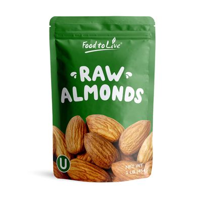 Food to Live - California Almonds, 1 Pound Supreme, Whole, Raw, Unsalted, Unroasted Nuts, Natural. Kosher, Vegan. Keto, Paleo, Low Sodium, Bulk. Great for Making Milk, Butter and Flour