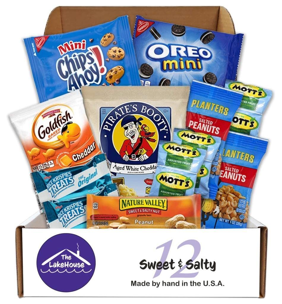 Snacks Variety Pack Care Package - 12 Count Packages for College Students, Camp - Get Well Soon Gift Basket - Healthy Snacks for Adults and Kids - Sweet and Salty Snack Pack from The LakeHouse