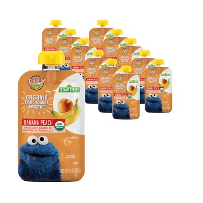 Earth&#39;s Best Organic Yogurt Smoothie Pouches, 24 Months, Fruit Yogurt Smoothie for Toddlers 24 Months and Up, Banana Peach, 4.2 Ounce Resealable Pouch (Pack of 12)