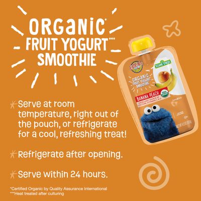 Earth's Best Organic Yogurt Smoothie Pouches, 24 Months, Fruit Yogurt Smoothie for Toddlers 24 Months and Up, Banana Peach, 4.2 Ounce Resealable Pouch (Pack of 12)