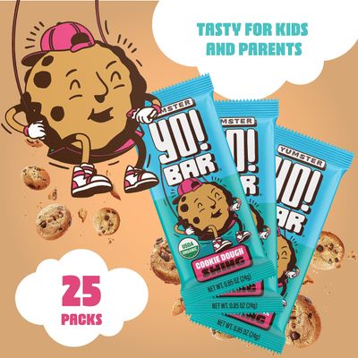 Yo! Bar by Bearded Brothers Vegan Organic Kids Bar, Cookie Dough (25 Bars) - Gluten Free, Paleo and Whole 30  Soy Free, Non-GMO, Low Glycemic, No Sugar Added, Fiber  Whole Foods