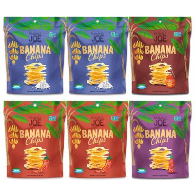 Banana Chips Mix - Dried Bananas Gluten Free Chips. Dehydrated Fruits Healthy Chips Vegan Gluten Free Snack, Probiotic, Mixed Flavor 6 Packs - 2x Sea Salt, 2x Thai Sweet Chili, 1x BBQ, 1x Sriracha