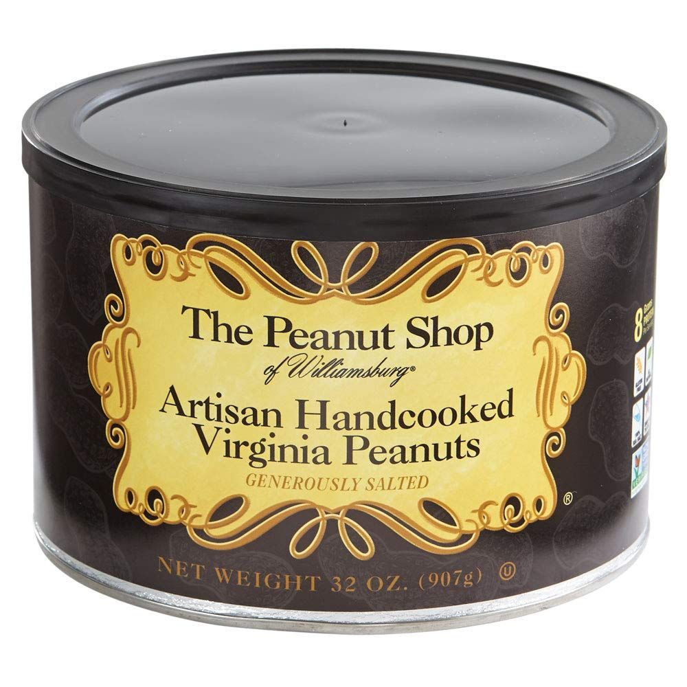 The Peanut Shop of Williamsburg Virginia Peanuts Salted Extra Salty Peanuts Gluten-Free Kosher Certified Excellent Source of Protein Great Snack - 32 Oz Tin