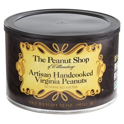 The Peanut Shop of Williamsburg Virginia Peanuts Salted Extra Salty Peanuts Gluten-Free Kosher Certified Excellent Source of Protein Great Snack - 32 Oz Tin