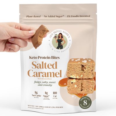 Keto High-Protein Bites - Plant-Based, Sugar-Free, Low-Carb Vegan Protein Bars in Bite-Sized Snack - Gluten-Free, Natural, Clean and Healthy Bites - Caramel Flavor (8 Count) - Alis Skinny Kitchen