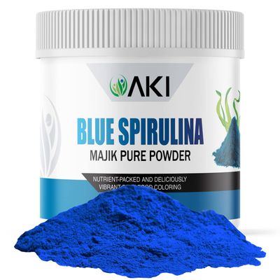 AKI Blue Spirulina Powder - Majik Powder Packed with Ideal Nutrients - Protein Or Food Coloring, Ideal for Smoothies - Non-GMO &amp; Vegan Friendly (2oz/57g)