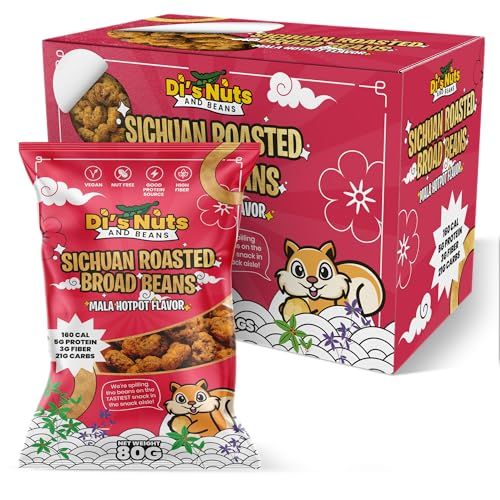 Di&#39;s Nuts and Beans - Sichuan Roasted Broad Beans (Mala Hotpot Flavor) - Guai Wei Hu Dou - Bulk Box 8 x 80g bags (8 x 80g bags, Mala Hotpot Flavor)