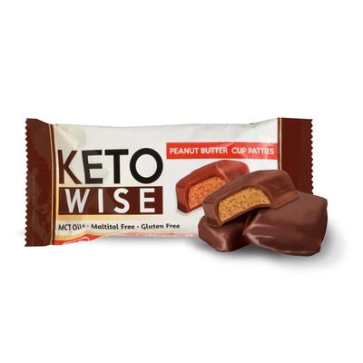 Keto Wise Fat Bombs - Made with Chocolate containing MCT Oil - Low Fat, Low Carb and Keto Friendly Snack - 10g Fat, 1g Net Carbs Peanut Butter Cup Patties, 16 Count (Pack of 1)