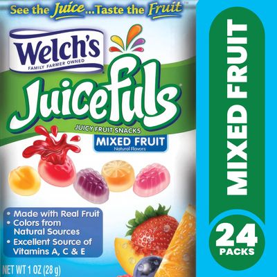 Wlchs Juicefuls 24 1oz packs - Juicy Fruit Snack Mixed Fruit Snacks, Delicious Gummy Candy with Real Fruit &amp; Juice