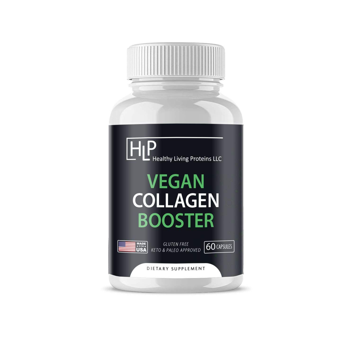 Healthy Living Proteins  Vegan Collagen Booster  Helps Support &amp; Boost Collagen in Your System for Healthy Hair, Skin, Nails  Vegan, Vegetarian, Keto, Paleo, Gluten Free  Capsules (60 Count)
