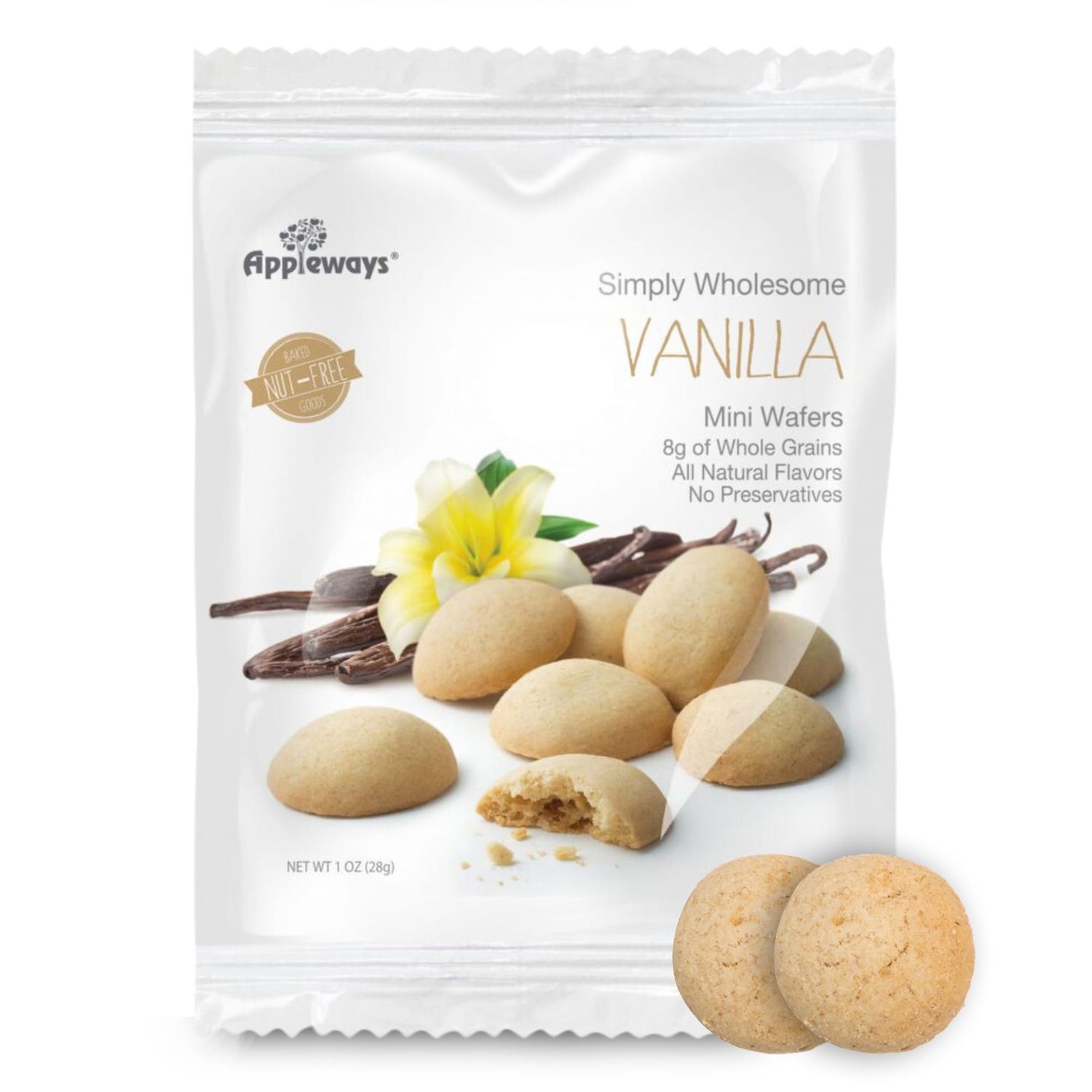 Mini Vanilla Wafers Cookies, All-Natural Individually Wrapped Wafer Cookies Vanilla Cookies, Made in USA, 108 Count, 1.0 Oz by Appleways