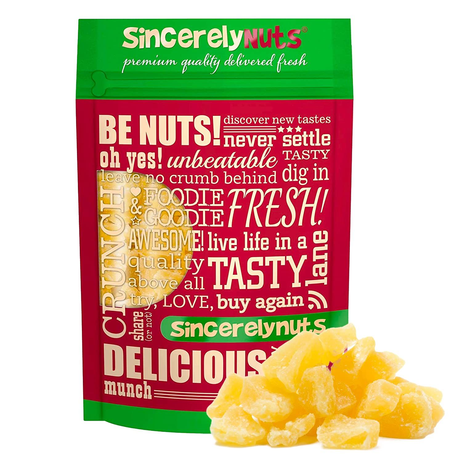 Sincerely Nuts - Dried Pineapple Chunks  Healthy Dehydrated Fruit Snack  Sweet Candied Chewy Tropical Pineapple Bits  Kosher, Vegan, Gluten Free, 2 (LB) Bag