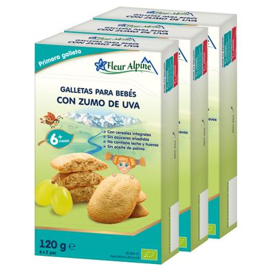 Fleur Alpine Baby Biscuits With Grape Juice - 18x2 Yummy Organic Baby Snacks for Delicious Smooth Breakfast Porridge Or Daytime Snack  Easy Whole Grain Snack Biscuits with No Added Sugar  6 Mths