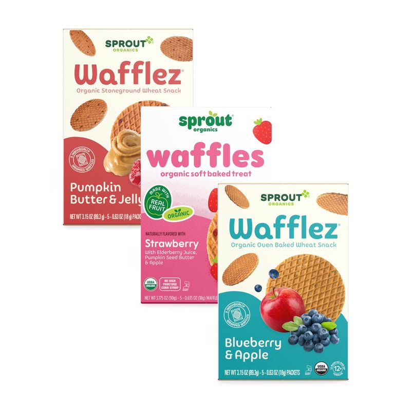 Sprout Organic Baby Food, Toddler Snack Variety Pack, Single Serve Waffles (30 Count)