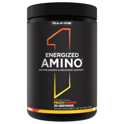 Rule 1 Energized Amino - Anytime Energy and Recovery Support with BCAAs, Glutamine, Citrulline, Beta Alanine, and Caffeine from Green Coffee &amp; Tea Leaf Extracts (30 Servings, Peach Mango)