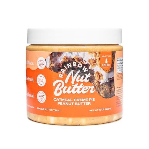 Rainbow Nut Butter, Oatmeal Creme Pie Peanut Butter, Spread, Treat, Snack, Dessert, White Chocolate Chips, High Protein Flavored Nut Butter, (16 oz Jar)