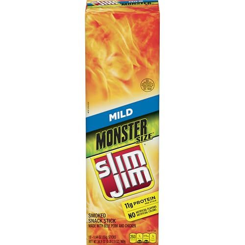 Slim Jim Monster Smoked Meat Sticks, Mild Flavor, 11g Protein Per Stick, Easter Basket Stuffer, 1.94 oz. (18 Count)