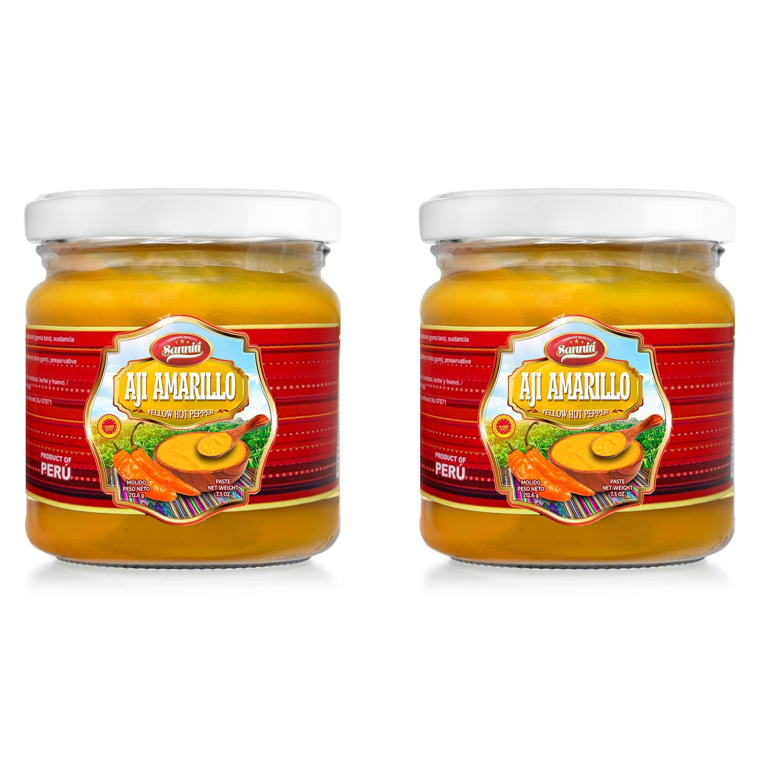 Sanniti Peruvian Hot Pepper Spread  DOP Molido Paste Imported From Peru (Pack of 2) (7.5 oz, Aji Amarillo)