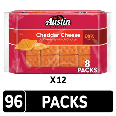 Austin Sandwich Crackers, Single Serve Snack Crackers, Office and Kids Snacks, Cheddar Cheese on Cheese (12 Trays, 96 Packs)