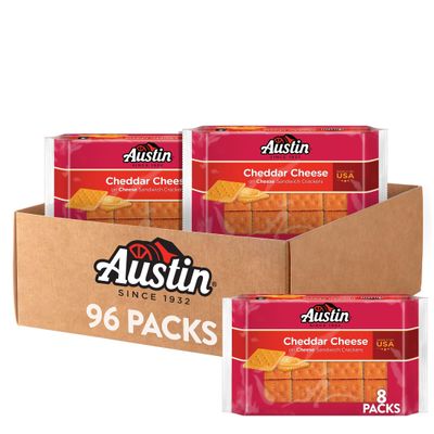 Austin Sandwich Crackers, Single Serve Snack Crackers, Office and Kids Snacks, Cheddar Cheese on Cheese (12 Trays, 96 Packs)