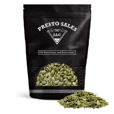 Pumpkin Seeds, Raw Shelled Green Pepitas, Premium, Natural Snack, Eating Or Cooking, Nutritious, Packed in a resealable pouch bag of 2 lbs. (32 oz.) by Presto Sales LLC