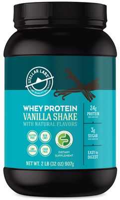 Stellar Labs Whey Protein Powder with BCAA&#39;s &amp; Whey Isolate  Certified Low FODMAP, Non GMO, Gluten Free, Soy Free, Low Carb, Keto, with Stevia  All Natural Lean Post Workout Shakes  Vanilla
