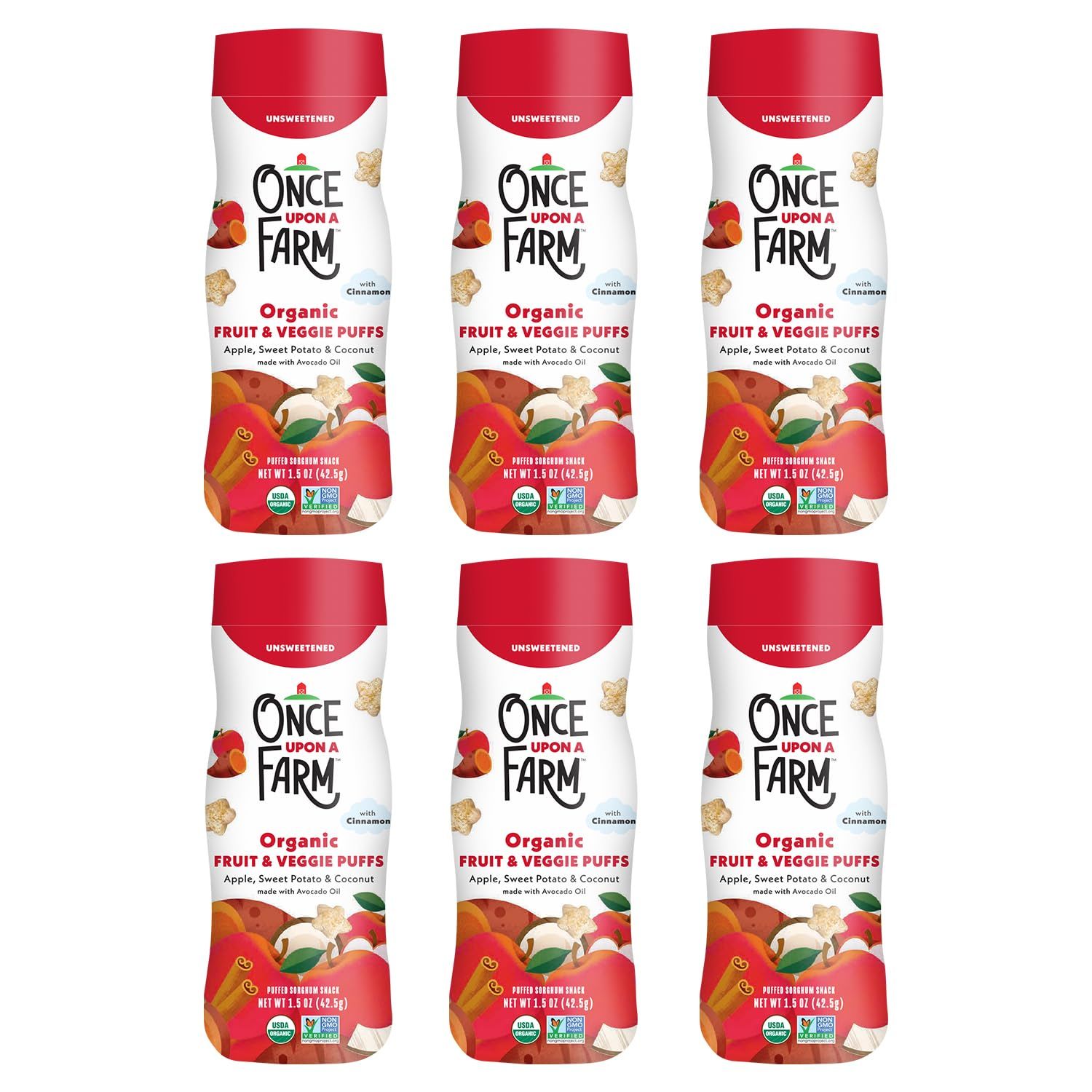 Once Upon a Farm Organic Fruit &amp; Veggie Baby Puffs, Apple, Sweet Potato &amp; Coconut  6 count