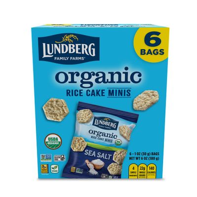 Lundberg Organic Rice Cake Minis, Sea Salt, Single-serve Multi-pack, Vegan, Gluten-Free, 1 oz (Pack of 6)
