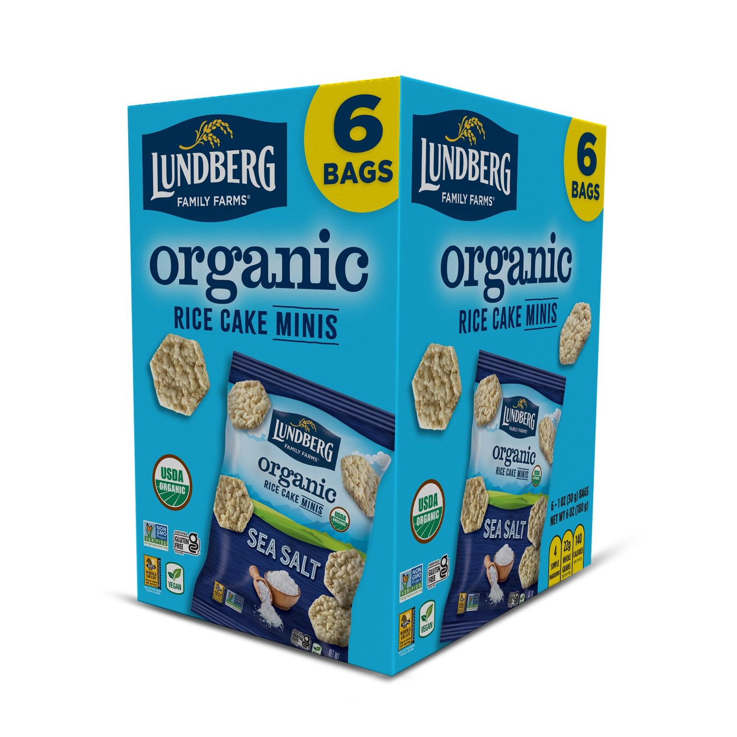 Lundberg Organic Rice Cake Minis, Sea Salt, Single-serve Multi-pack, Vegan, Gluten-Free, 1 oz (Pack of 6)
