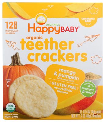 Happy Baby Organics Organic Teether Crackers Gluten Free Mango &amp; Pumpkin with Amaranth 12-0.14 oz Packs