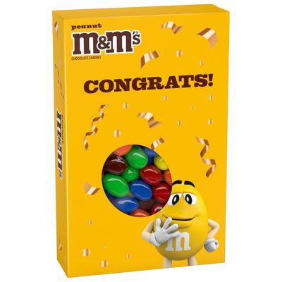 M&amp;M&#39;S Peanut Milk Chocolate Candy Gift Box with Congrats Card for Graduation, Anniversary, Engagement, Wedding, Baby, New Job, and All Congratulations Celebrations - 10.05 Oz Box