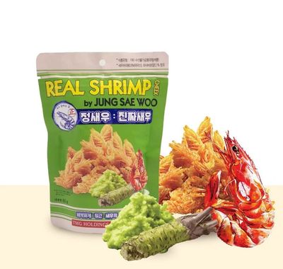 Real Crispy Shrimp Head Cheek Wasabi Flavor by JUNG SAE WOO Real Shrimp Chips, Great for Beer Snack (60g 2.11 oz)