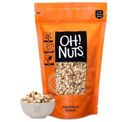 Almonds Natural Diced  Raw - 100% Natural  2 lb  High-Protein Diced Almonds  Packed in New York Zip-Seal Bag for Exceptional Freshness by Oh Nuts