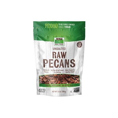 NOW Foods, Pecans, Raw and Unsalted, Halves and Pieces, Natural Source of Essential Fatty Acids, Grown in the USA, 12-Ounce (Packaging May Vary)