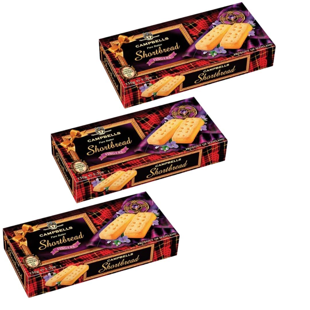 Campbells Shortbread Traditional Fingers  Scottish Pure Butter Cookies  British Snacks for Tea Time  Gourmet Food Gift Box  Scotland Premium Biscuits for Special Occasion  5.29 Oz (Pack of 3)