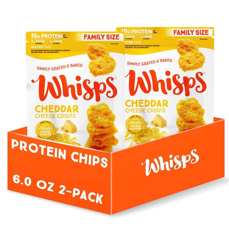 Whisps Cheese Crisps Cheddar Cheese  Protein Chips  Healthy Snacks  Protein Snacks, Gluten Free, High Protein, Low Carb Keto Food (6 Oz, 2 Pack)