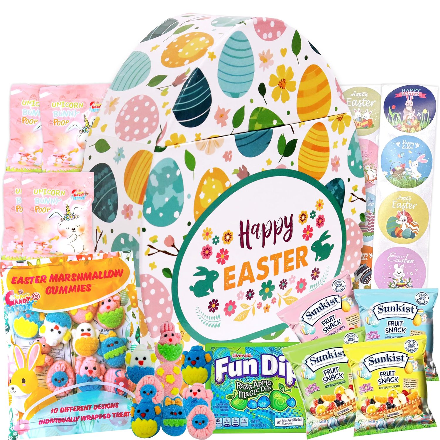 Easter Snack Egg Shape Box (28 Count) Filled with Candy, Marshmallow Gummies, Treats, Great Package for Family, Friends, Kids, Boys and Girls