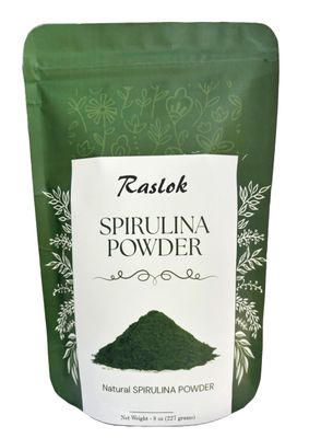 Raslok Pure Spirulina Powder  Immune Support and Antioxidants  No Filler &amp; Non-GMO, Rich in Vegan Protein (8 Oz)