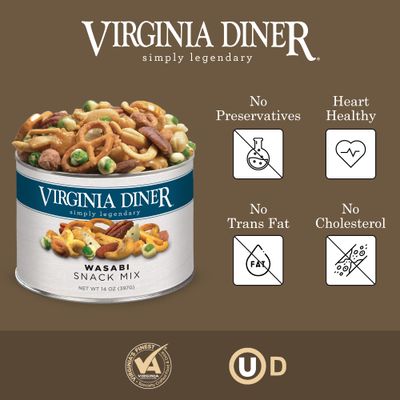 Virginia Diner - Wasabi Snack Mix 14oz Resealable Can of the Perfect Bar Mix for Snacking Sharing or Gifting