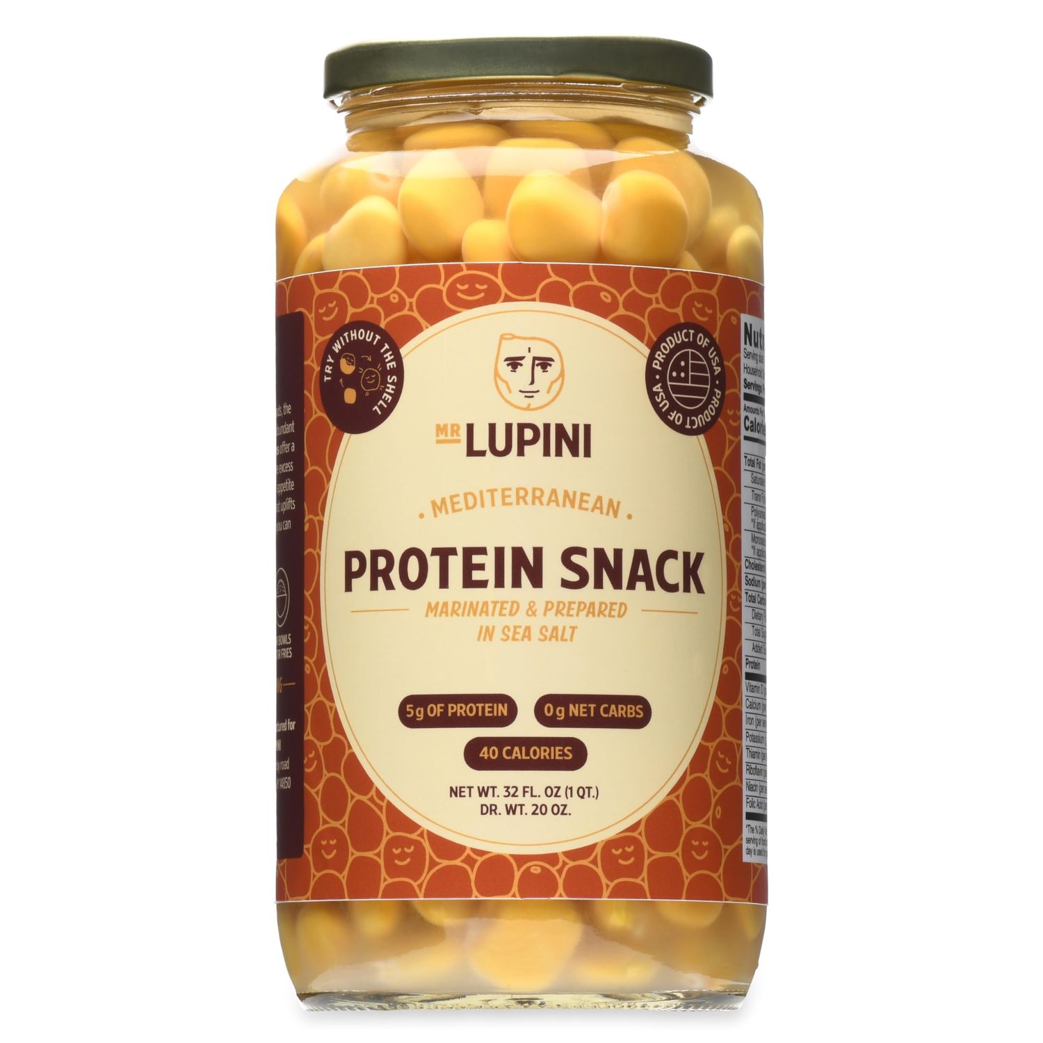 MR. LUPINI Lupini Beans Snack - 32 oz Jar  High Protein Snack  Ready-to-Eat &amp; Nutritious  Vegan, Gluten-Free, Keto-Friendly