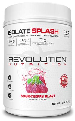 Revolution Nutrition, Isolate Splash, Clear Whey Protein Powder, Juice-Type Protein, Candy Flavour, Collagen, 24g of Protein Per Scoop, Zero Sugar, 817g, 23 Servings (Sour Cherry, 1.8 Pound)