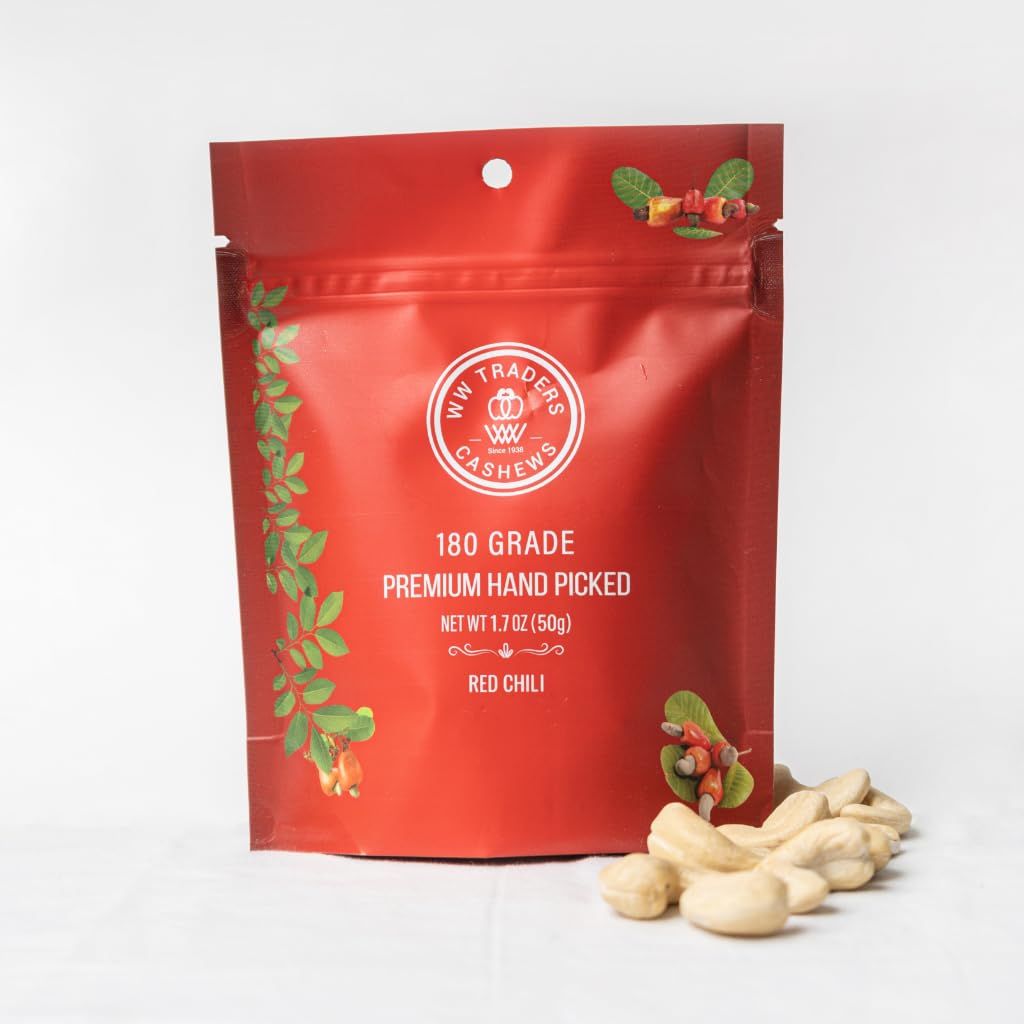 Natural Air Roasted Jumbo Red Chili Cashews 180 Grade (3.5 OZ)