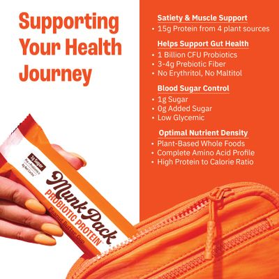 Munk Pack 15g Probiotic Protein Bars - 1g Sugar, 5g Net Carbs, Plant Based Gut Health Snack, Low Calorie and High Protein Snacks, Peanut Butter Cup - 12 Count
