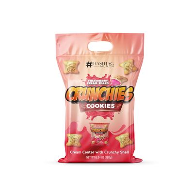 Crunchies Bear Design Premium Strawberry Cream Filling Crunchy Bite Size Cookies 12 Bags 0.52 Oz Individual Packets Fun Bulk Family Pack Snacks