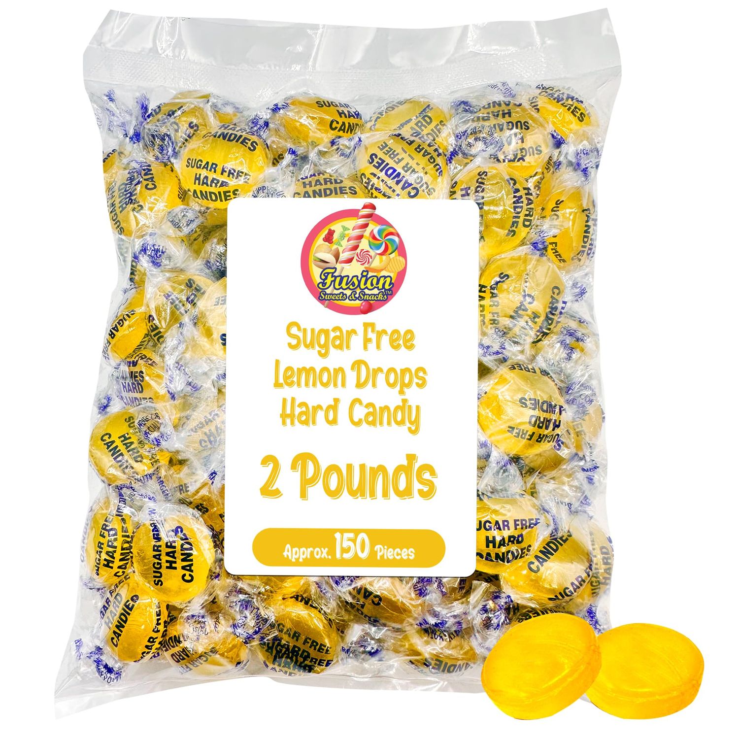 Sugar Free Lemon Drops - Arcor 2lb Bulk Bag of Sugar Free Hard Candy - Delicious Sugar Free Lemon Drops Hard Candy Individually Wrapped for Freshness - Keto and Diabetic Friendly